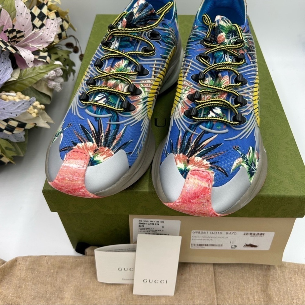 Men’s Gucci blue floral run low top sneaker size 11 made in Italy - Picture 5 of 9